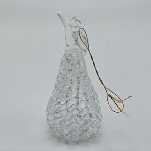 VINTAGE Clear Spun Glass Pear Fruit Shaped Christmas Tree Holiday Ornament